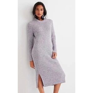 NWT J. Crew Ribbed Cotton Knit Sweater Midi Dress Lilac Ivory Melange S Fall